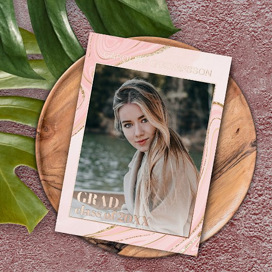 Roze Gold Glitter Folie Afstuderen aankondiging