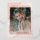 Roze Gold Glitter Folie Afstuderen aankondiging (Voorkant)