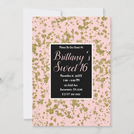 Roze & Gold Glitter Girly Glam Modern Sweet 16 Kaart (Voorkant)