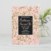 Roze & Gold Glitter Girly Glam Modern Sweet 16 Kaart (Staand voorkant)