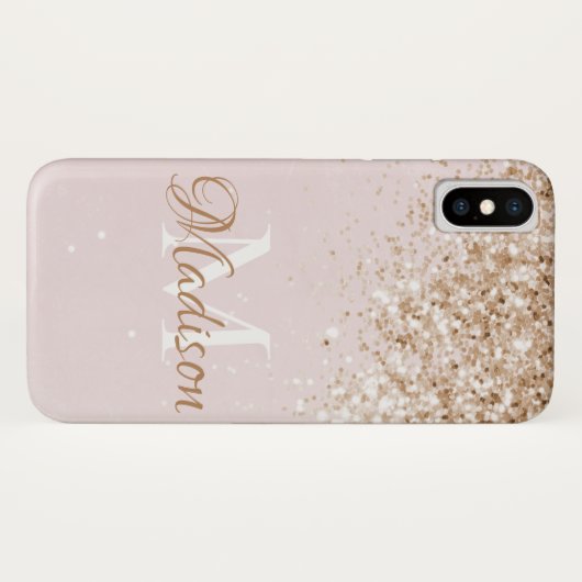 Roze Gold Glitter Girly  Initiaal Naam Case-Mate iPhone Case (Achterkant (horizontaal))