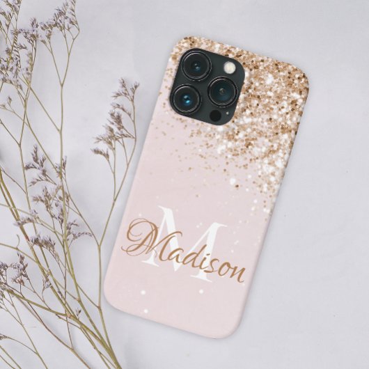 Roze Gold Glitter Girly Initiaal Naam Case-Mate iPhone Case