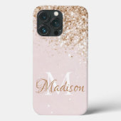 Roze Gold Glitter Girly Initiaal Naam Case-Mate iPhone Case (Achterkant)