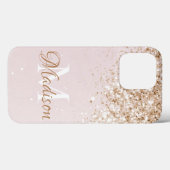 Roze Gold Glitter Girly Initiaal Naam Case-Mate iPhone Case (Achterkant (horizontaal))