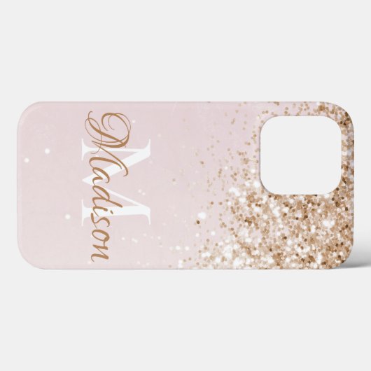 Roze Gold Glitter Girly  Initiaal Naam Case-Mate iPhone Case (Achterkant (horizontaal))