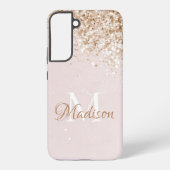 Roze Gold Glitter Girly  Initiaal Naam Samsung Galaxy Hoesje (Achterkant)