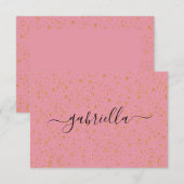 Roze Gold Glitter Glam Monogram Naam Bedankkaart (Voorkant / Achterkant)