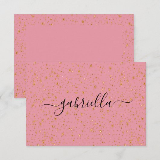 Roze Gold Glitter Glam Monogram Naam Bedankkaart (Voorkant / Achterkant)