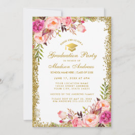 Roze Gold Glitter Graduter Party Invitation Kaart
