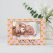 Roze/Gold Glitter Hearts - 3x5 geboorteaankondigin Aankondiging (Staand voorkant)