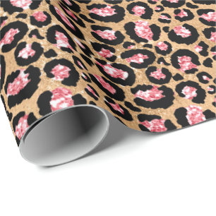 Roze Gold Glitter Leopard Animal Print Cadeaupapier