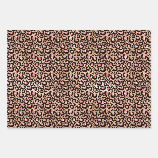 Roze Gold Glitter Leopard Animal Print Inpakpapier Vel (Voorkant)