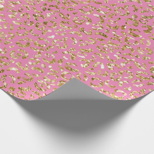 Roze Gold Glitter Leopard Print Cadeaupapier (Hoek)