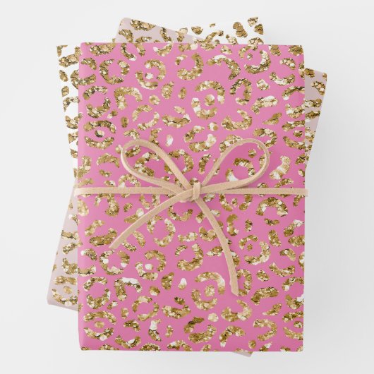 Roze Gold Glitter Leopard Print Inpakpapier Vel (In situ)