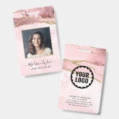 Roze Gold Glitter Marble Agate Logo Business ID Badge (Voor- en achterkant)