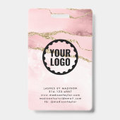 Roze Gold Glitter Marble Agate Logo Business ID Badge (Achterkant)