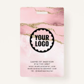 Roze Gold Glitter Marble Agate Logo Business ID Badge (Achterkant)
