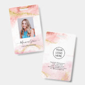 Roze Gold Glitter Marble Agate Logo Business ID Badge (Voor- en achterkant)