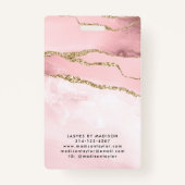 Roze Gold Glitter Marble Agate Salon Business ID Badge (Achterkant)