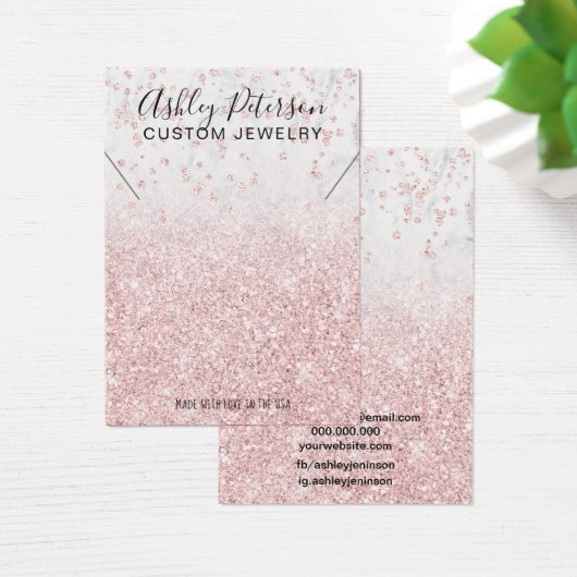 roze gold glitter marble chic necklace display visitekaartje (Bureau)
