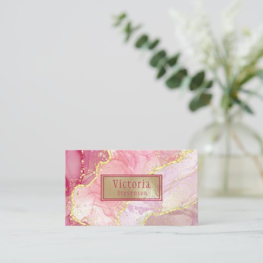 Roze Gold Glitter Marble Geode Monogram Agate Visitekaartje (Staand voorkant)