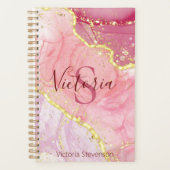 Roze Gold Glitter Marble Geode Monogram Planner (Voorkant)