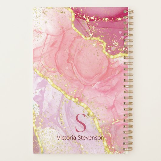 Roze Gold Glitter Marble Geode Monogram Planner (Achterkant)