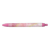 Roze Gold Glitter Marble Geode Monogram Zwarte Inkt Pen (Voorkant)