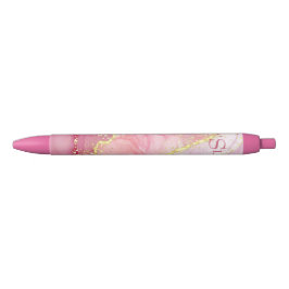 Roze Gold Glitter Marble Geode Monogram Zwarte Inkt Pen