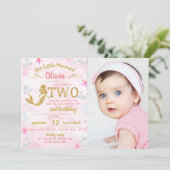 Roze & Gold Glitter Mermaid Foto 2e verjaardag Kaart (Staand voorkant)