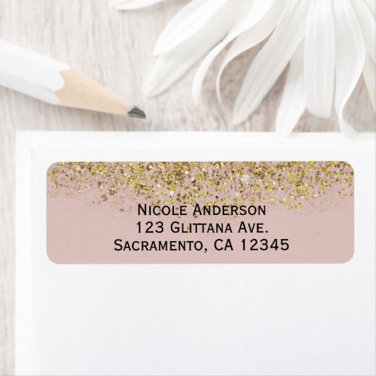Roze & Gold Glitter Modern Trendy Glam Chic Party Etiket (Insitu)
