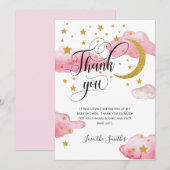 Roze Gold Glitter Moon Baby shower Hartelijk dank Bedankkaart (Voorkant / Achterkant)