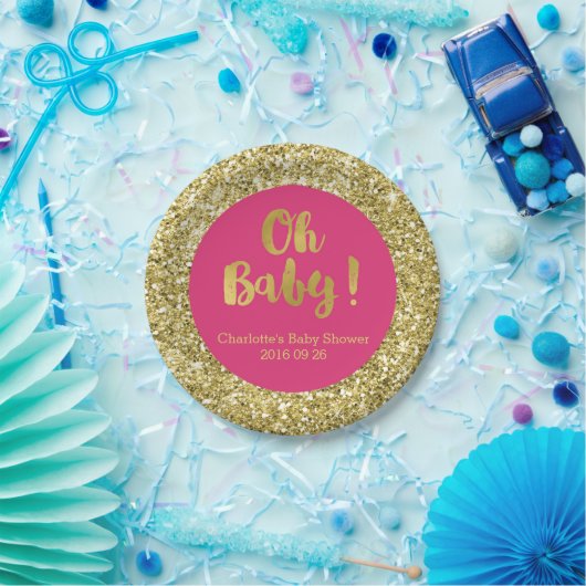 Roze Gold Glitter Oh Baby Bord (Feest)