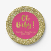 Roze Gold Glitter Oh Baby Bord (Voorkant)