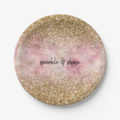 Roze Gold Glitter Papieren Bordje (Voorkant)