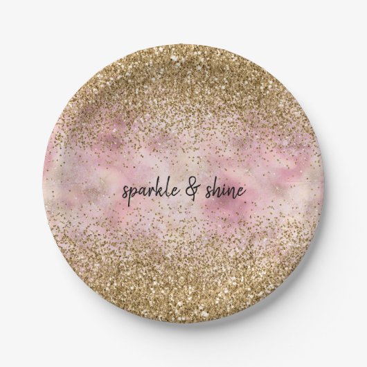 Roze Gold Glitter Papieren Bordje (Voorkant)