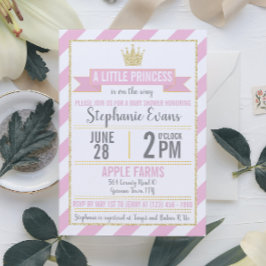 Roze Gold Glitter Princess Baby shower Invitation Kaart