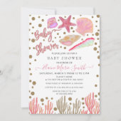 Roze Gold Glitter Seashells Zee Beach Baby shower Kaart (Voorkant)