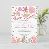 Roze Gold Glitter Seashells Zee Beach Baby shower Kaart (Staand voorkant)