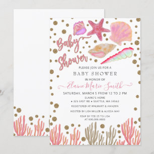 Roze Gold Glitter Seashells Zee Beach Baby shower Kaart