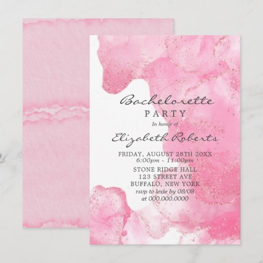 Roze Gold Glitter Smoke Bachelorette Party Invitat Kaart (Voorkant / Achterkant)