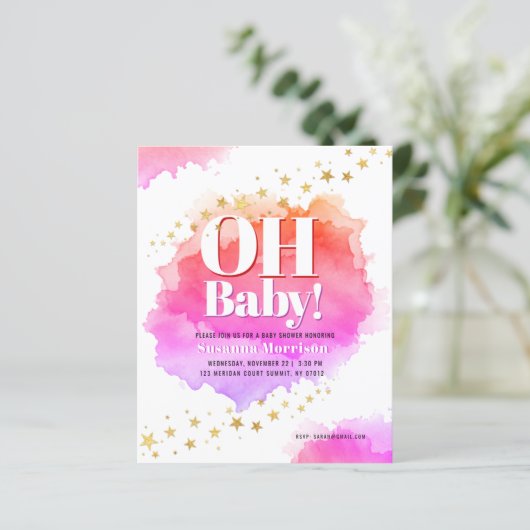 Roze Gold Glitter Stars Baby shower Uitnodiging (Staand voorkant)