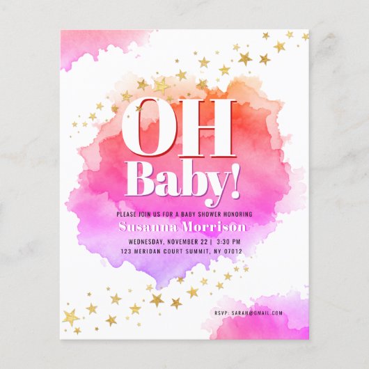 Roze Gold Glitter Stars Baby shower Uitnodiging (Voorkant)