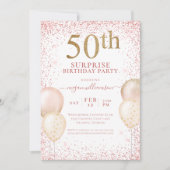 Roze Gold Glitter Surprise 50th Birthday Kaart (Voorkant)