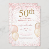 Roze Gold Glitter Surprise 50th Birthday Kaart (Voorkant / Achterkant)