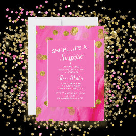 Roze Gold Glitter Surprise Birthday Party Kaart