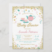 Roze Gold Glitter Tea Party Baby shower Kaart (Voorkant)