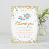 Roze Gold Glitter Tea Party Hartelijk dank Kaart (Staand voorkant)