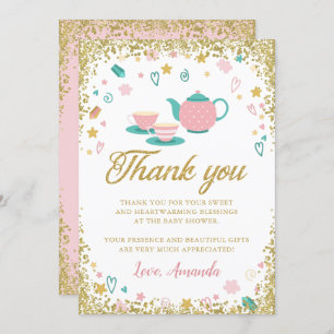 Roze Gold Glitter Tea Party Hartelijk dank Kaart