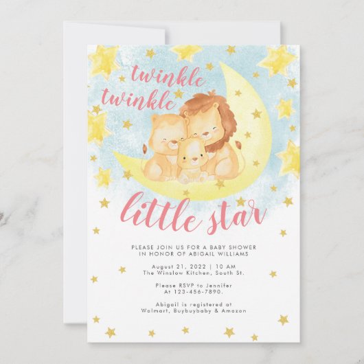 Roze Gold Glitter Twinkle Little Star-Baby shower Kaart (Voorkant)